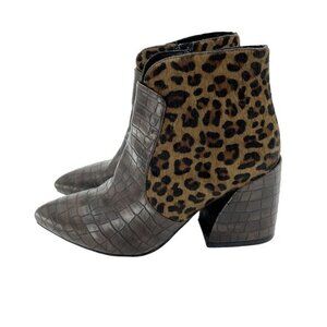 Jeffrey Campbell Bentlee Boots Calf Hair Cheetah Croc Leather Brown 6.5 New